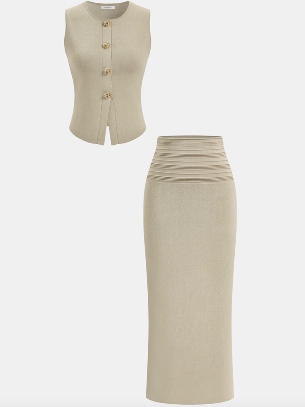 Commense Sleeveless Knit Vest and Midi Skirt Set